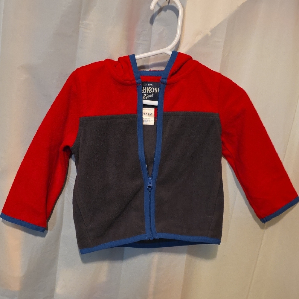 OshKosh B'gosh Red and Gray Hoodie with Blue Trim